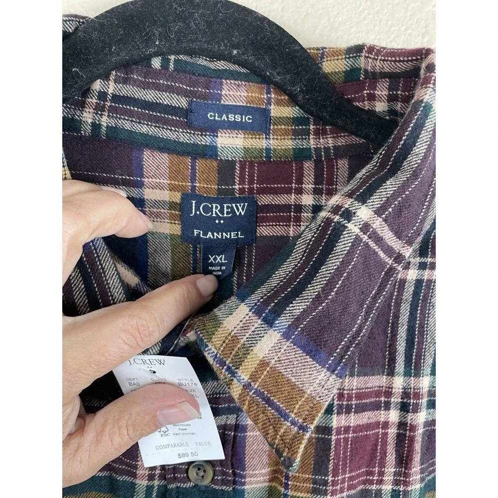 NWT! J. CREW Flannel Classic Men Black Plaid Button Shirt Cotton Casual Size XXL